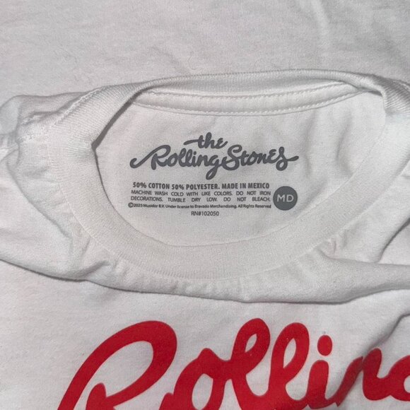 The Rolling Stones White and Red Band Graphic Tee Heart Print Mouth T-Shirt Sz M - Picture 3 of 5